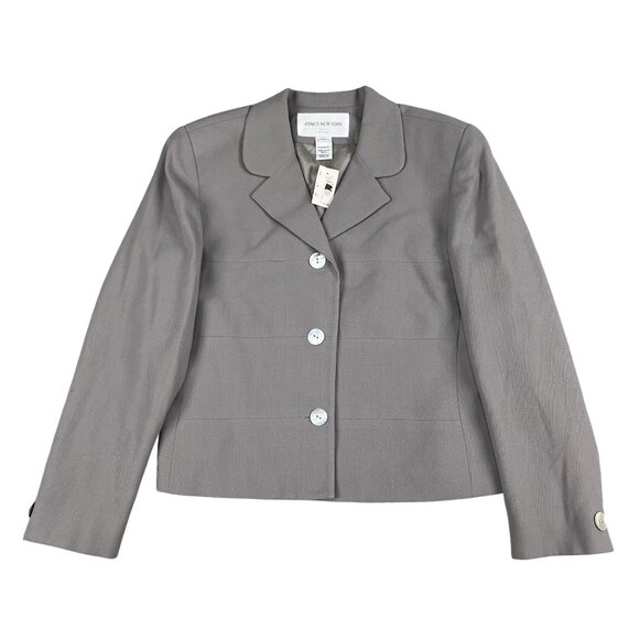 NWT Jones New York GreyWool Lined Career Blazer w mother of pearl buttons 10P - Picture 1 of 8